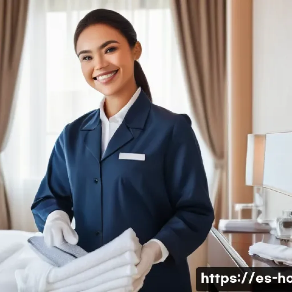 호텔 실기 시험에서 흔히 하는 실수 - A professional hotel room attendant in a crisp, well-fitted uniform, carefully organizing a luxury h...