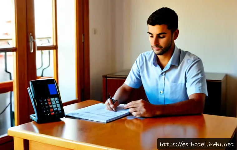 호텔관리사 시험 합격률 - Photorealistic Spanish hospitality management student at a bright wooden desk in a modern apartment ...